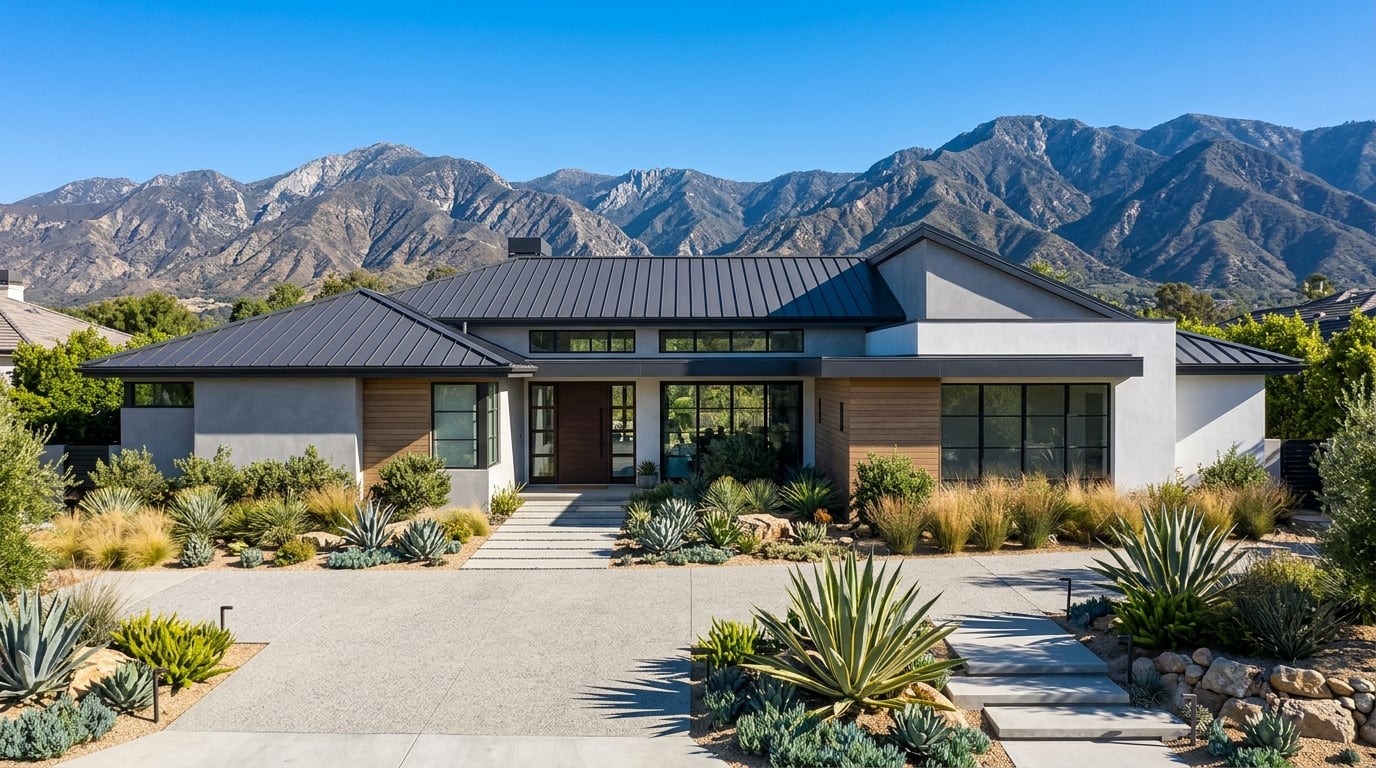 Standing seam metal roof on a Southern California custom home