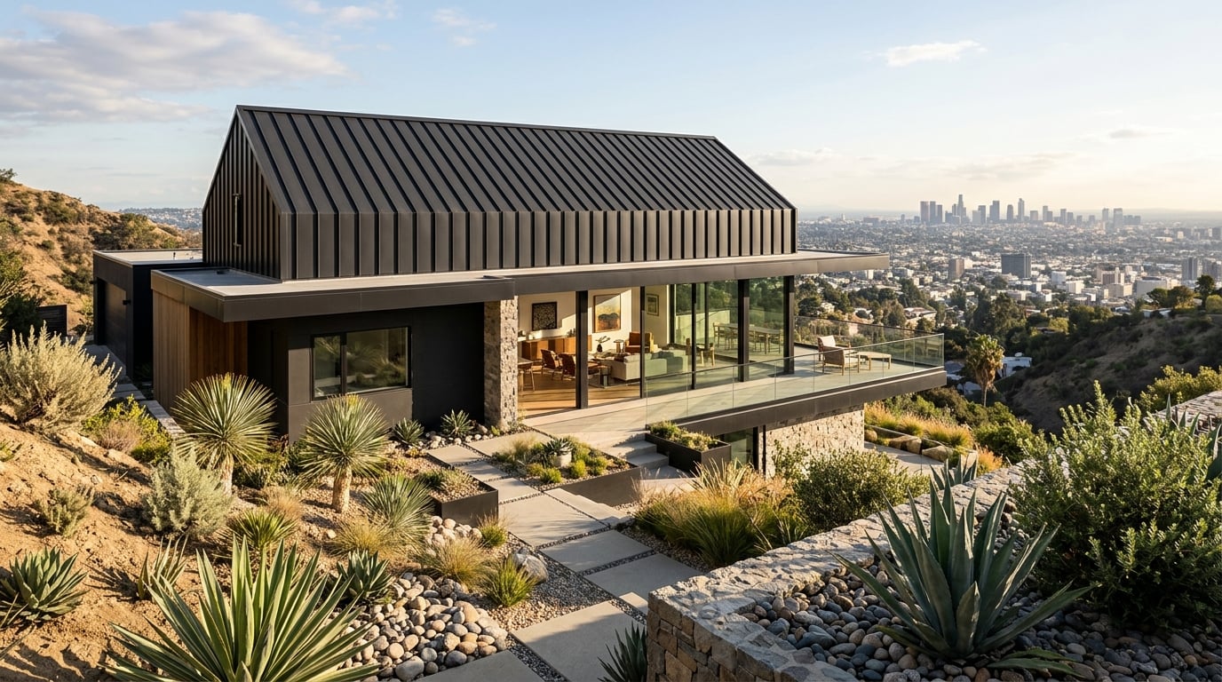 Contemporary standing seam metal roof in Hollywood Hills