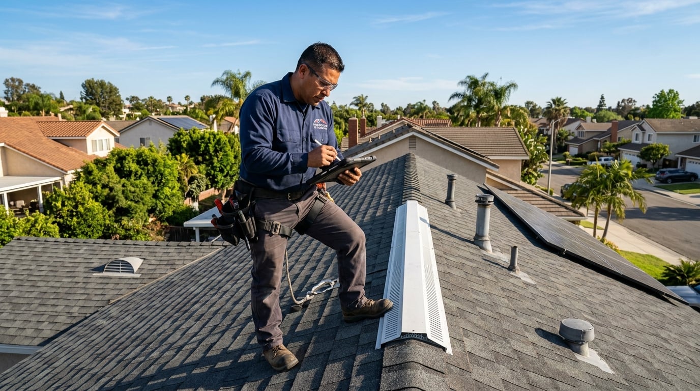 Attic ventilation assessment for a standing seam metal roof in Los Angeles.