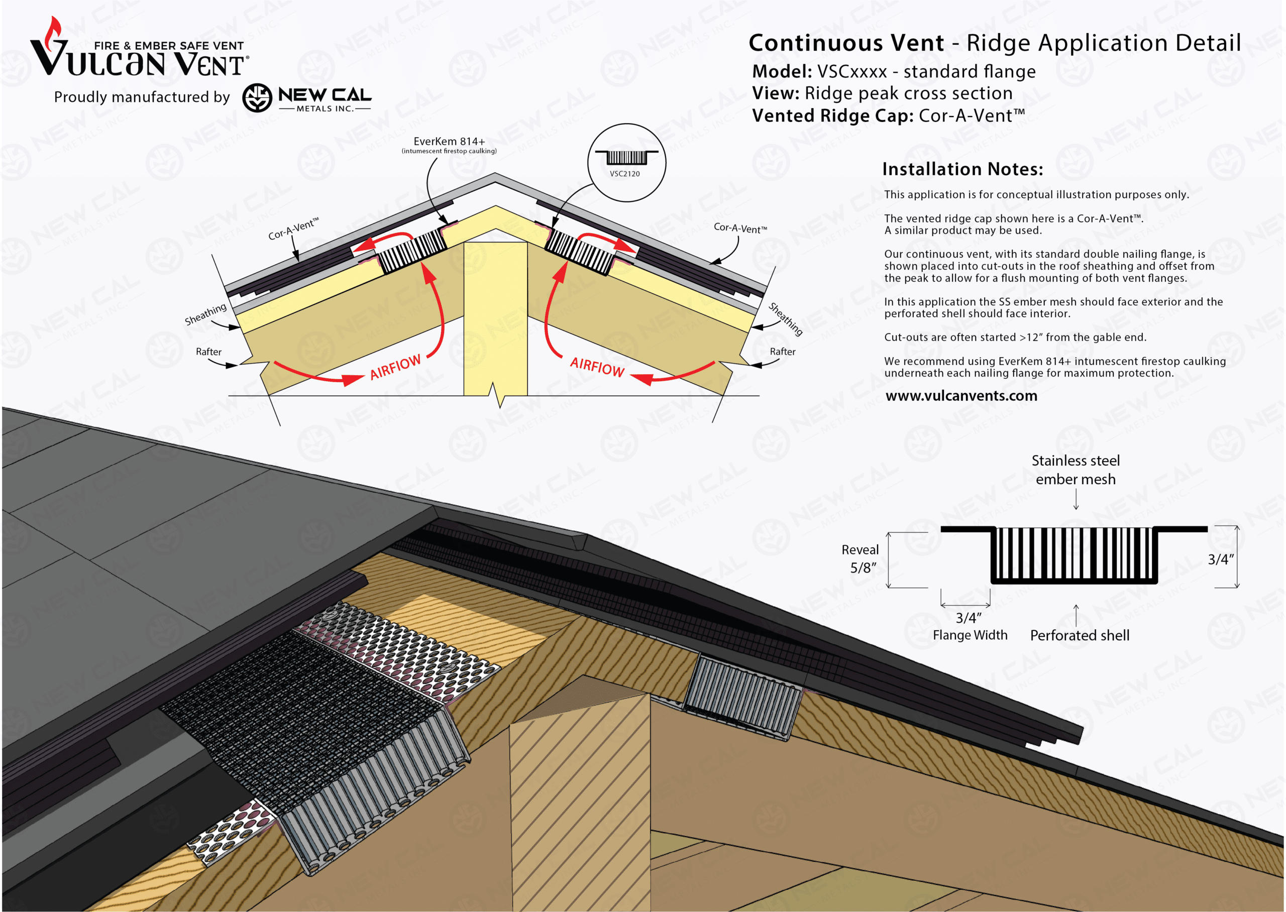 Vulcan continuous fire-rated soffit vent profile diagram.