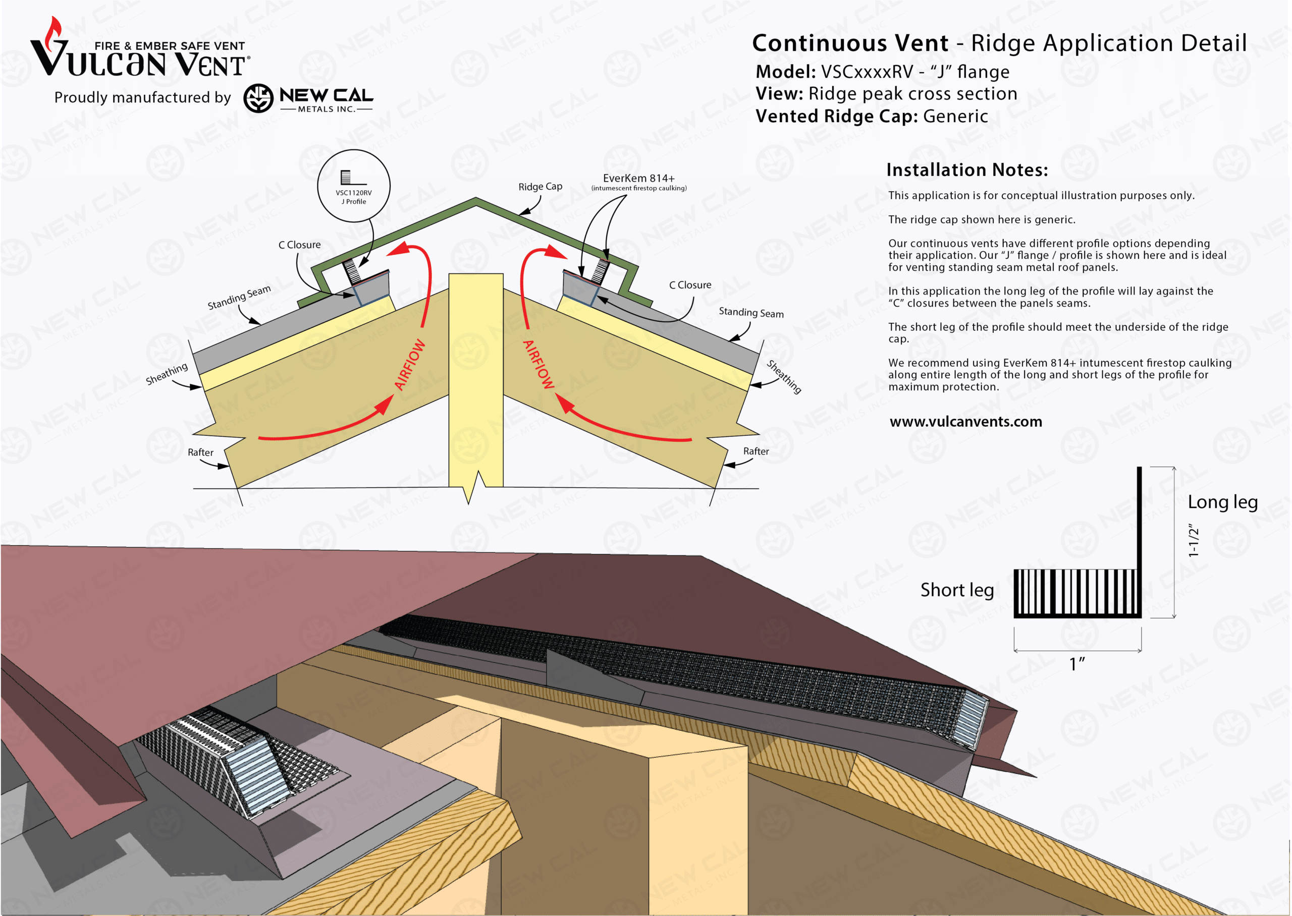 Vulcan flange-front fire-rated soffit vent retrofit profile diagram.