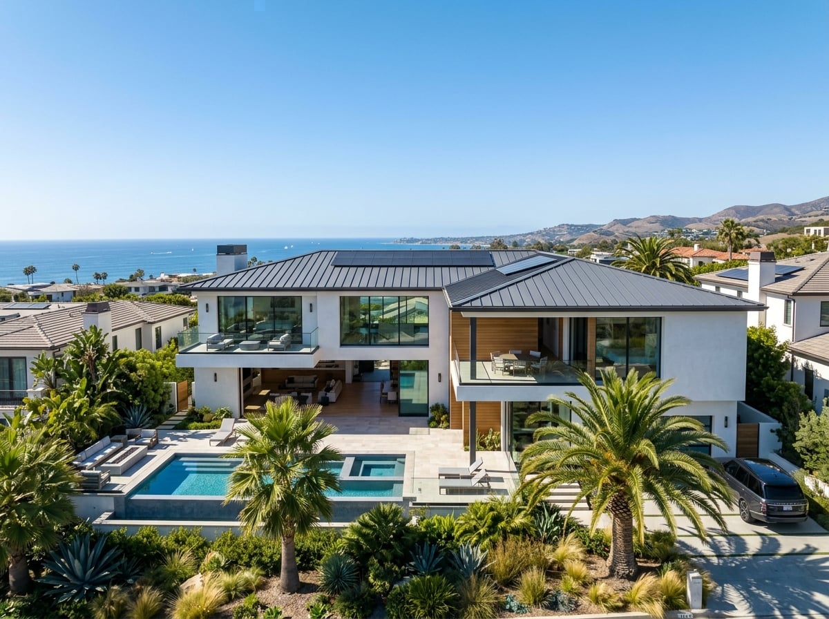 Premium standing seam metal roof on luxury Southern California home