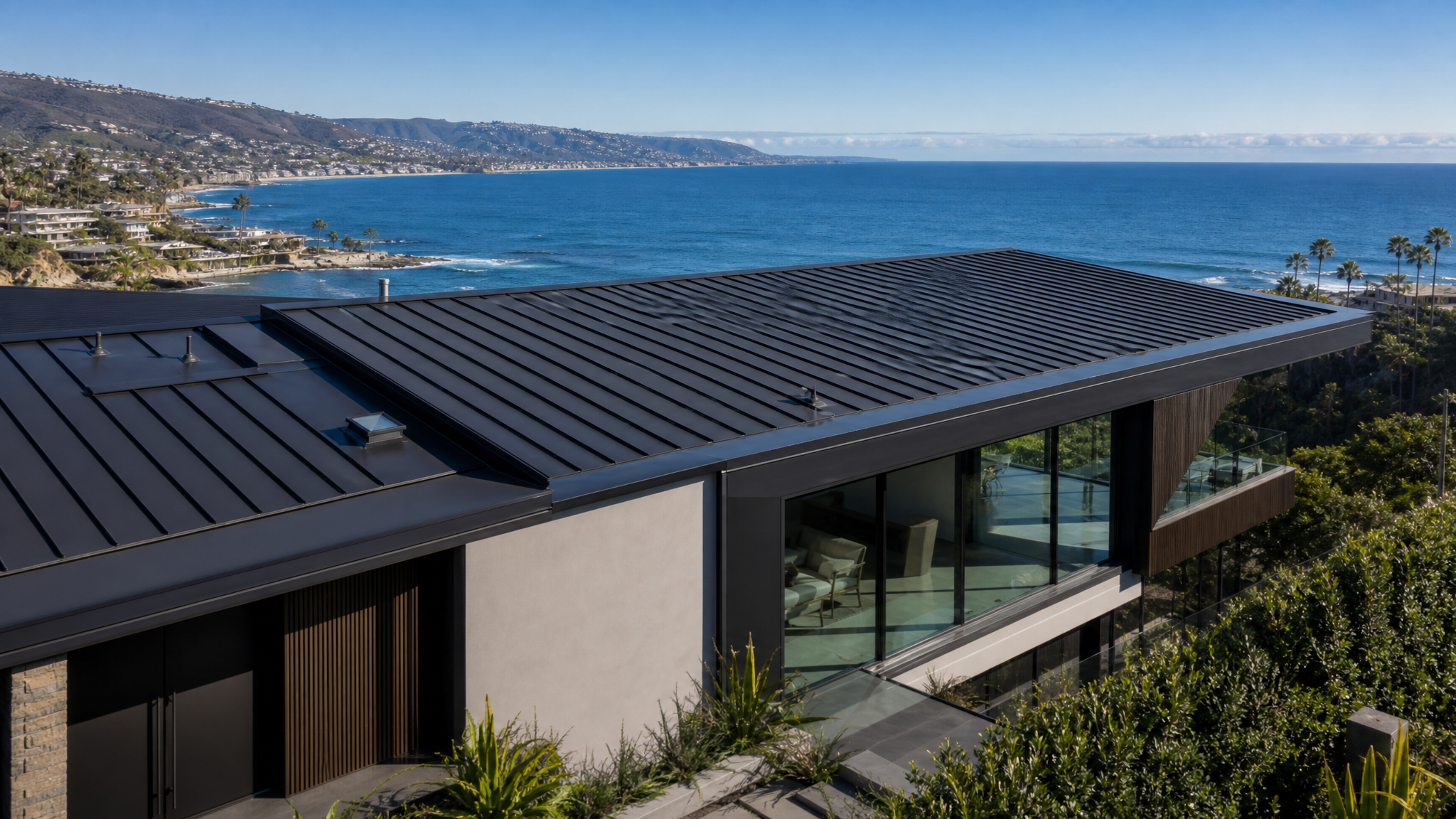 Laguna Beach coastal residence featuring standing seam aluminum roof