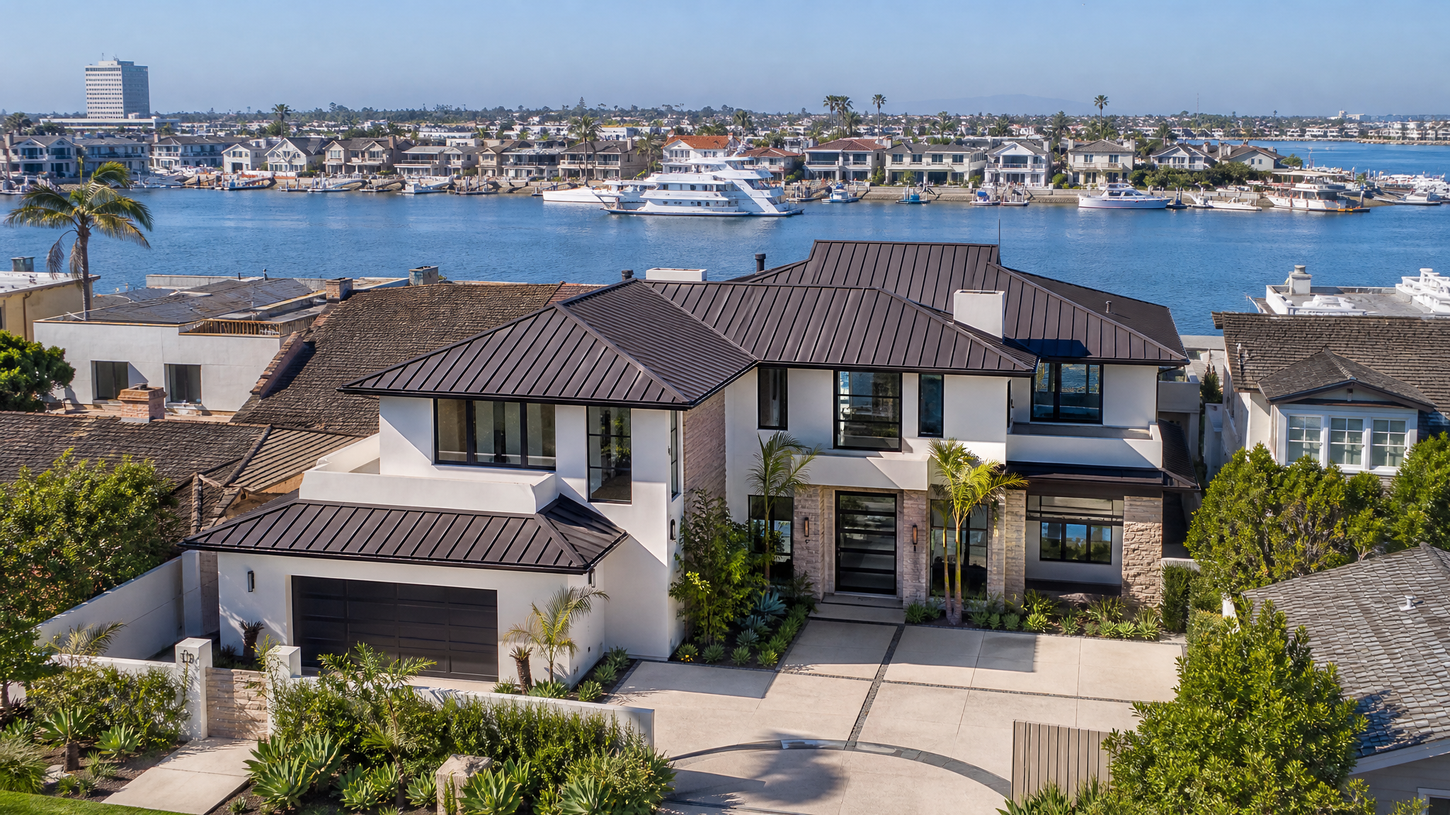 Newport Beach coastal residence featuring standing seam aluminum roof