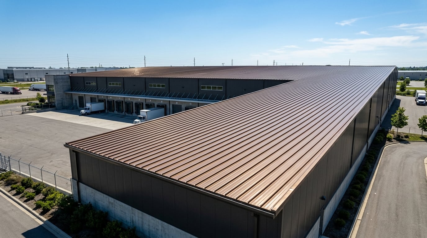 Commercial metal roof finished in a Kynar 500 PVDF color.