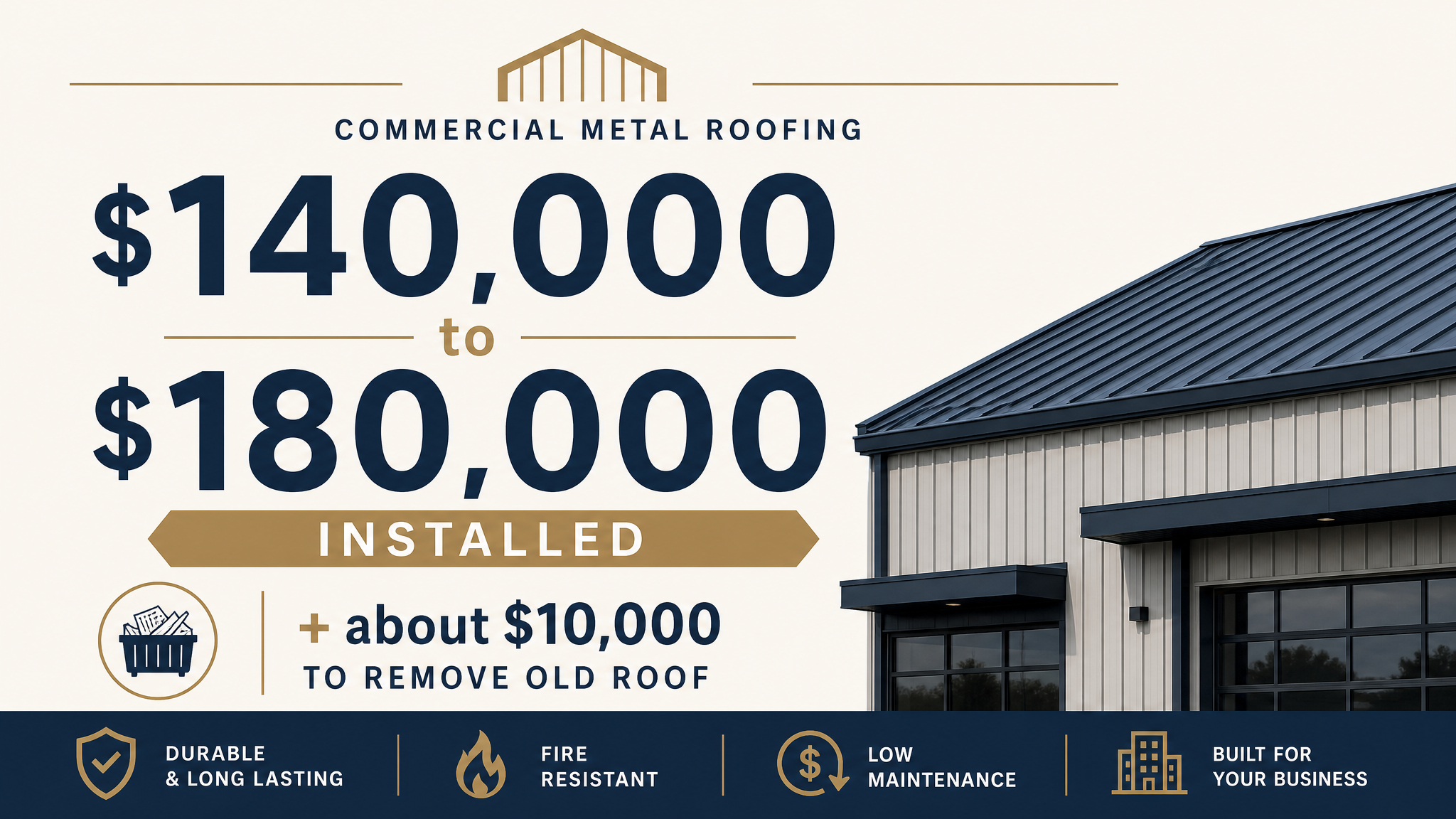 Commercial standing seam roof cost per square with optional roof removal.
