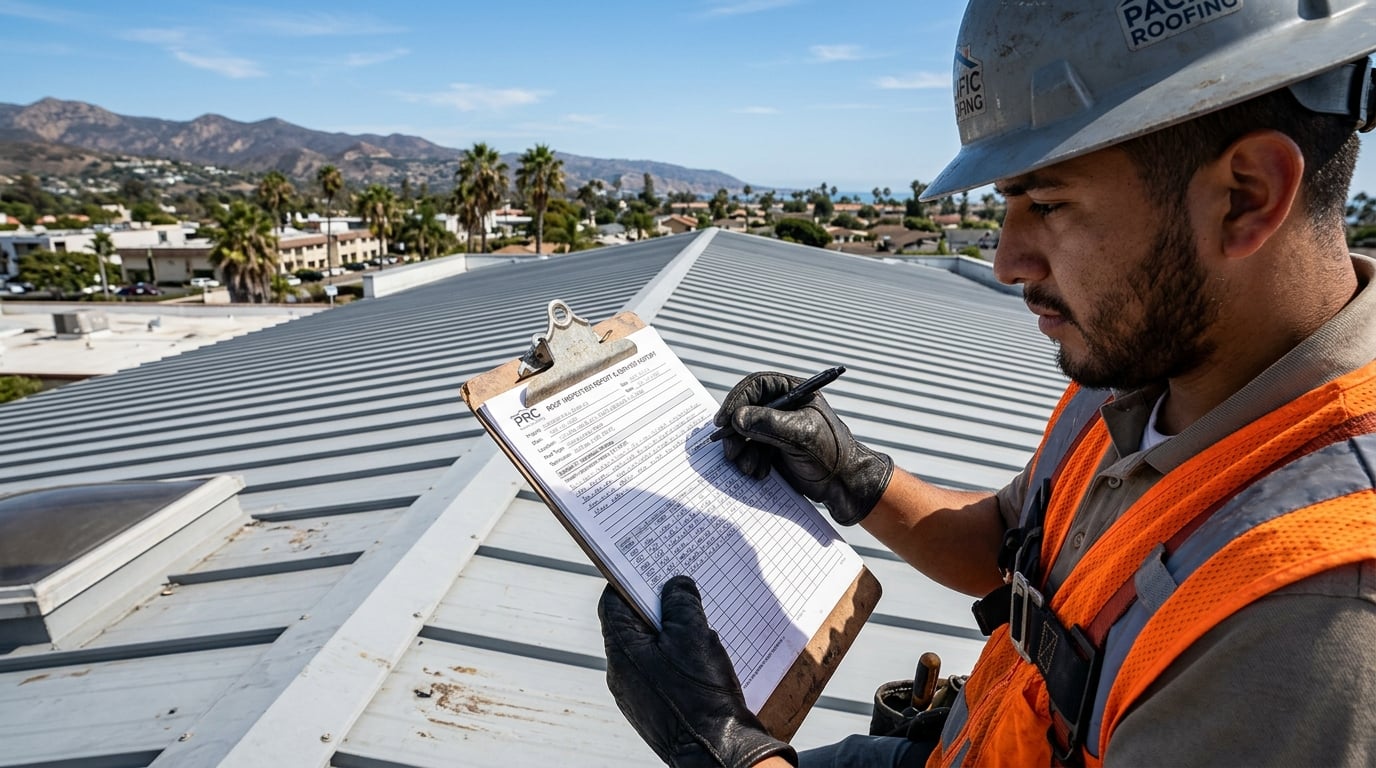 Documented service history from a commercial metal roof maintenance program.