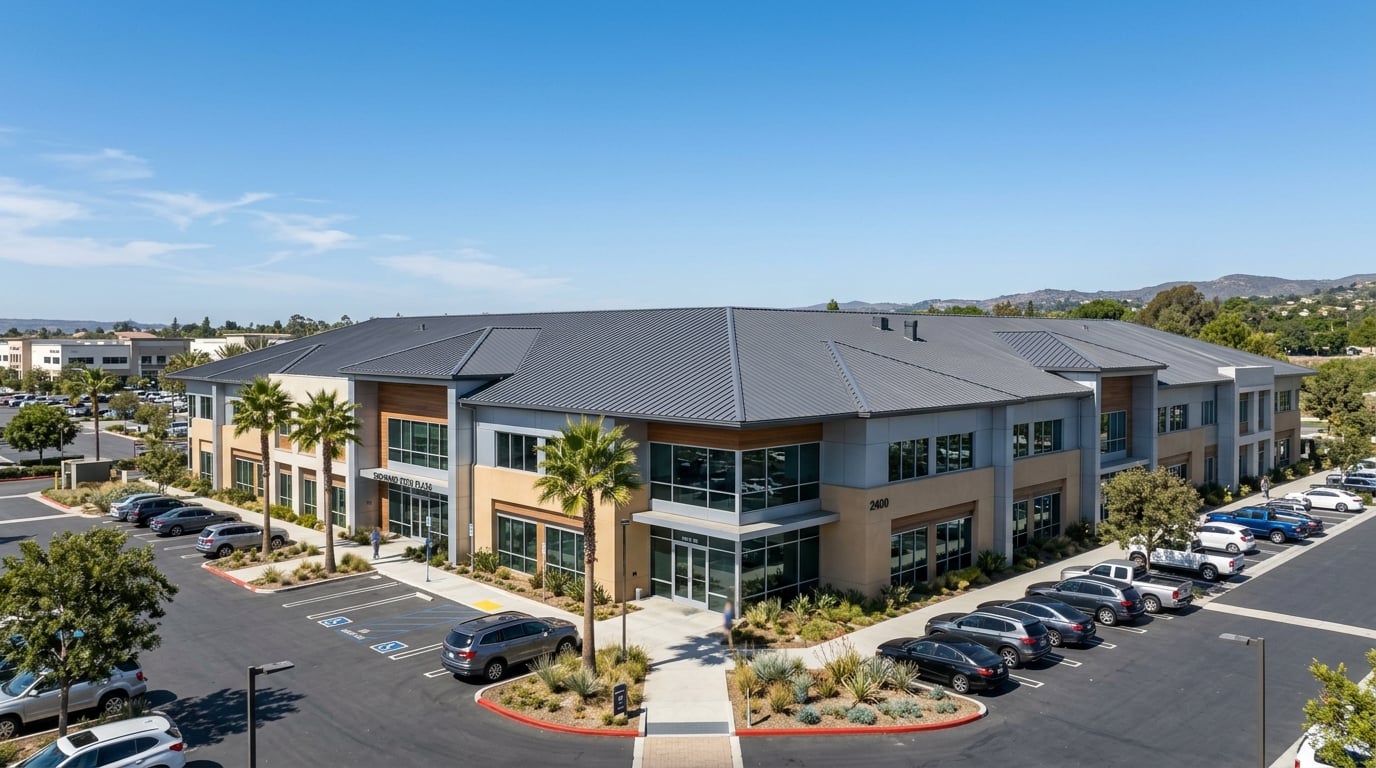 Commercial standing seam metal roof backed by an 8-year workmanship warranty.
