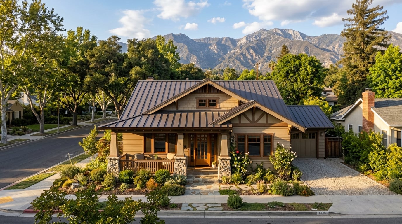 Dark Bronze standing seam metal roof on updated craftsman home in Altadena