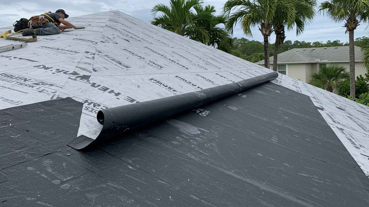 Full-deck peel-and-stick underlayment installation on a residential roof in Los Angeles