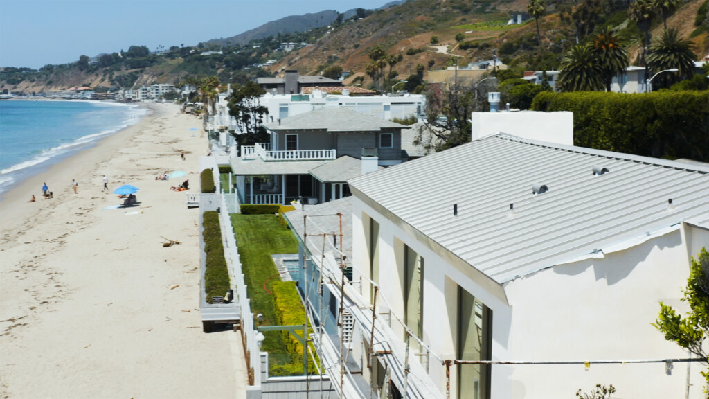 Coastal home with standing seam metal roof near the ocean