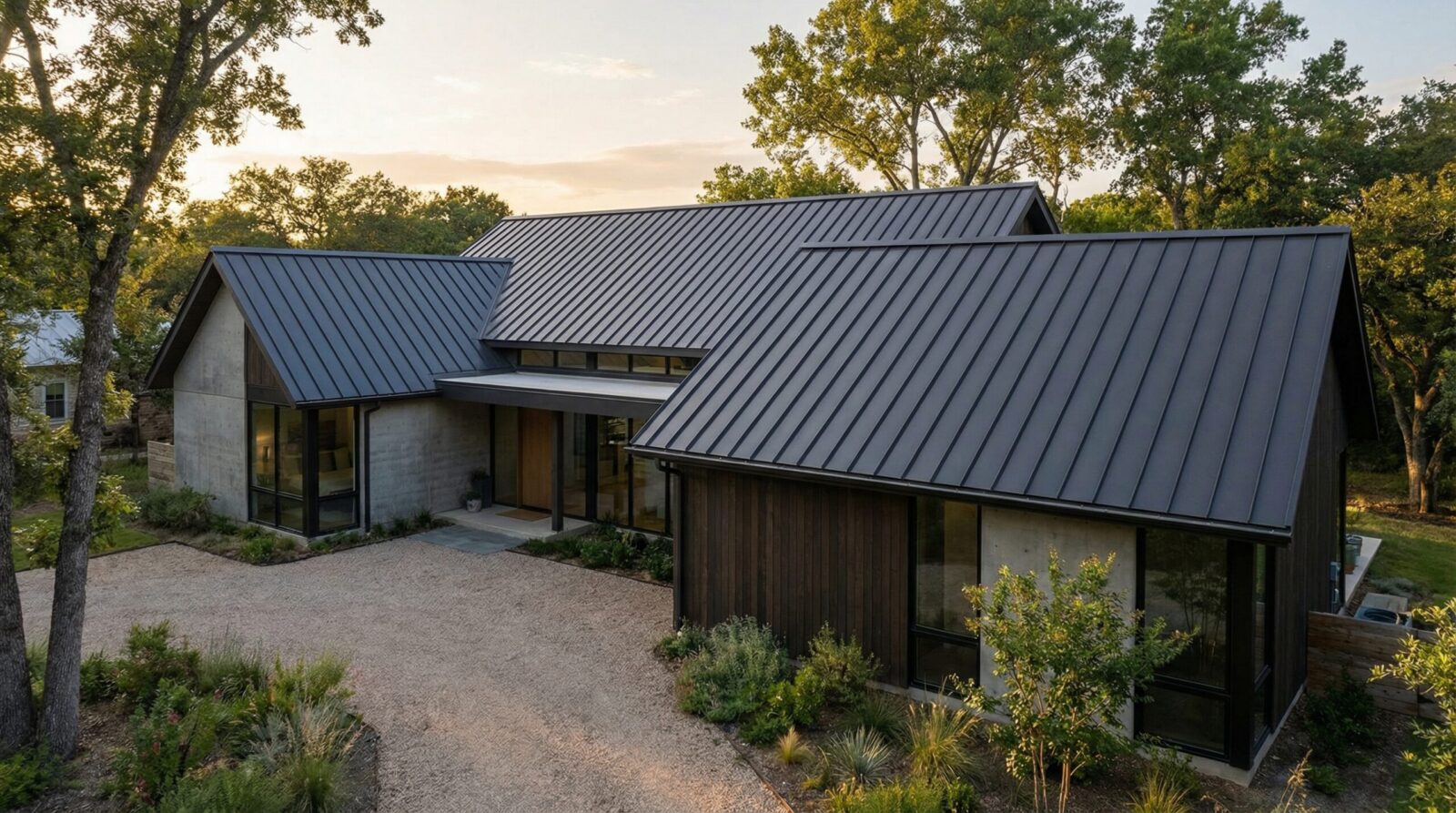 Modern architecture with premium standing seam metal roof