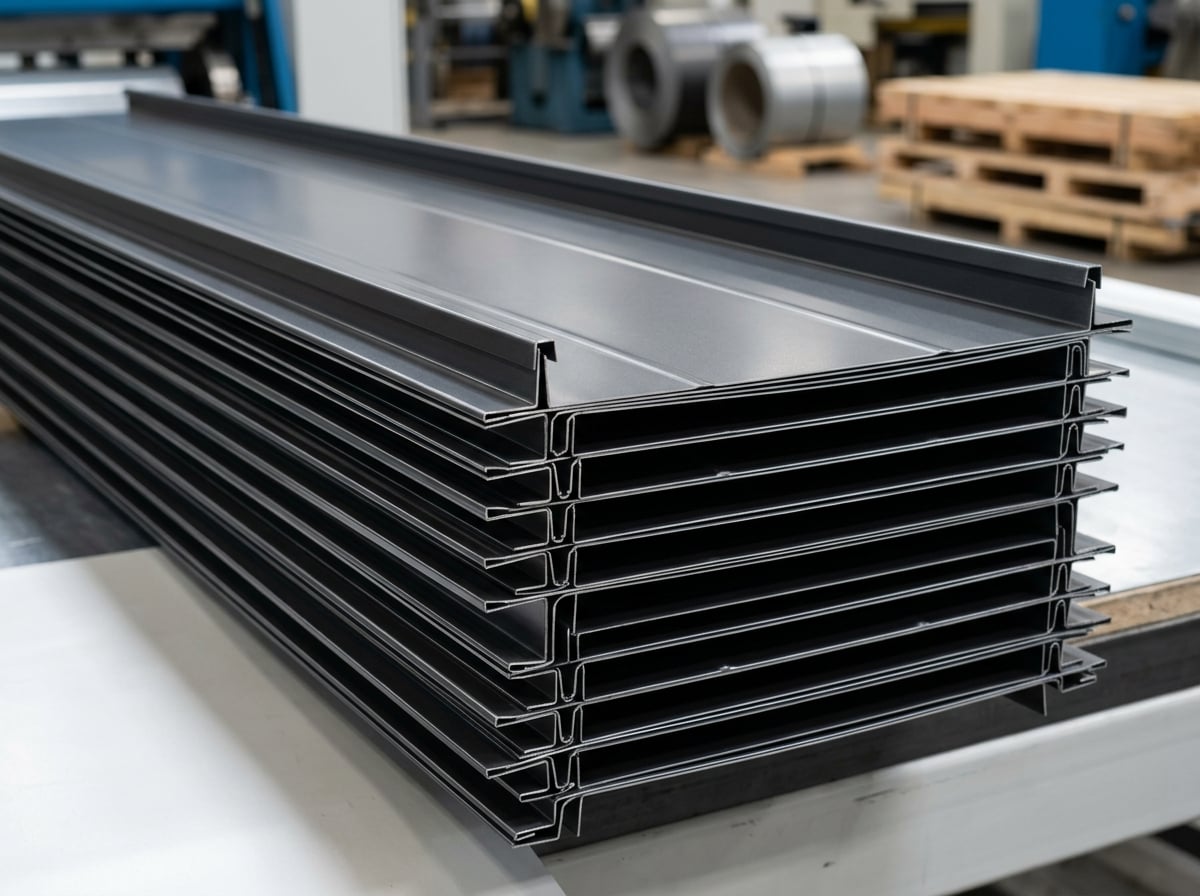 Taylor Metal Kynar 500 PVDF coated standing seam panels stacked for installation