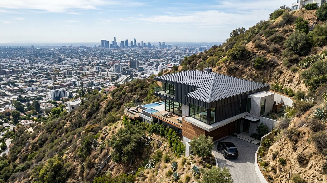 Standing seam metal roofing in Hollywood Hills, CA.