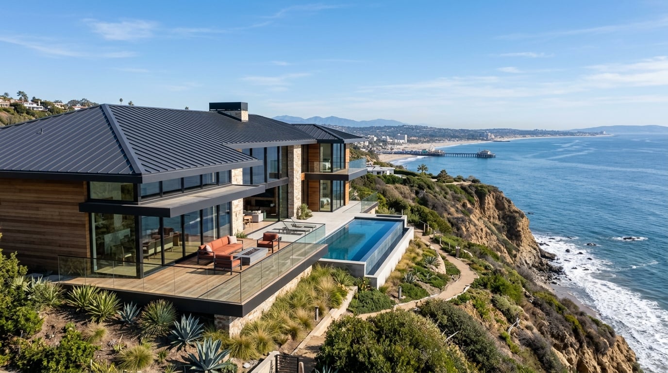 Standing seam metal roofing in Pacific Palisades, CA.