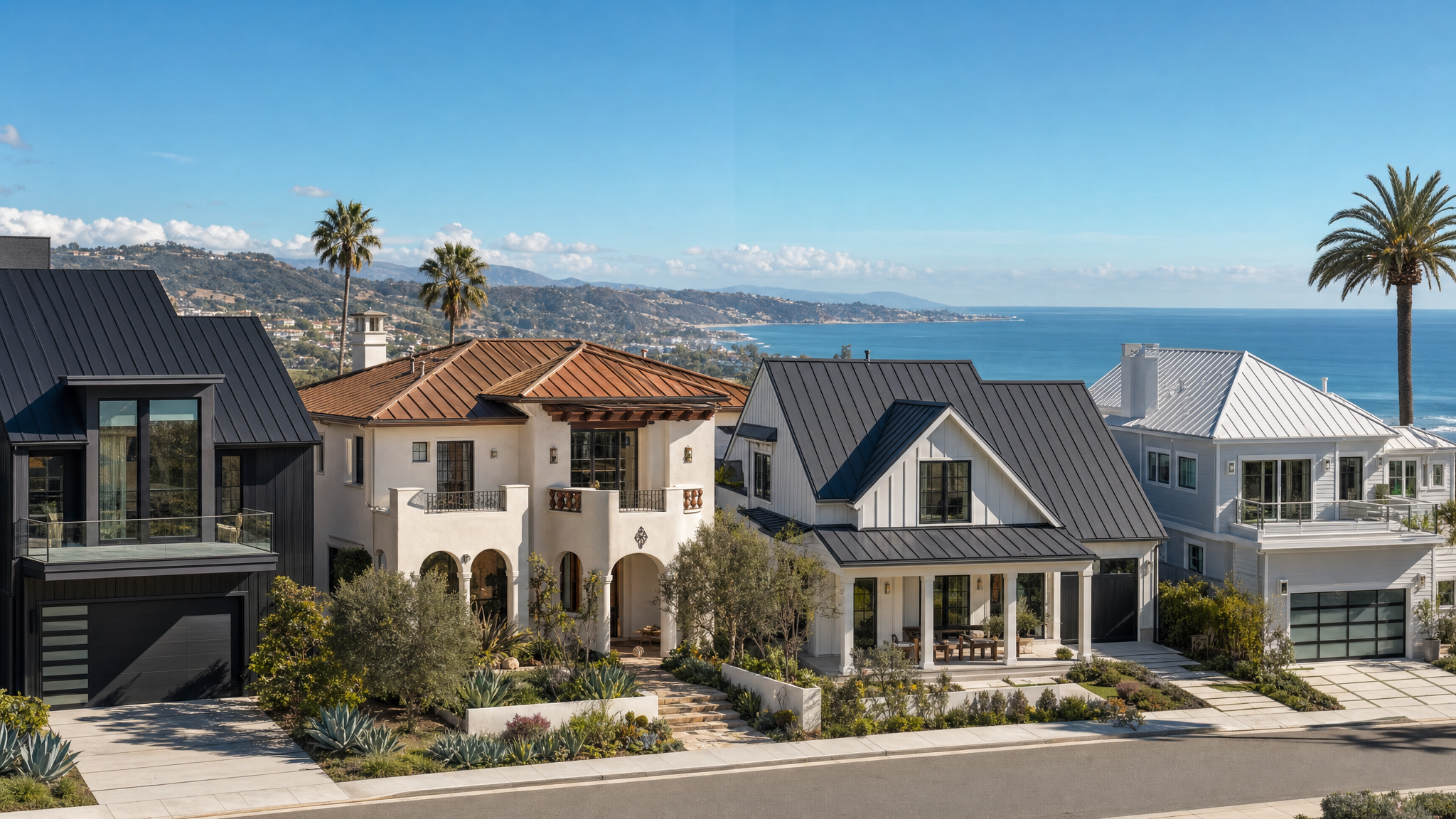 Sheffield Metals standing seam roof colors on Southern California homes.