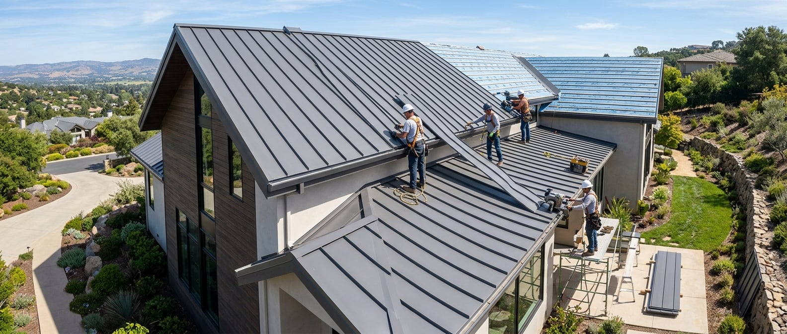 Standing seam metal roof snap lock panel installation detail