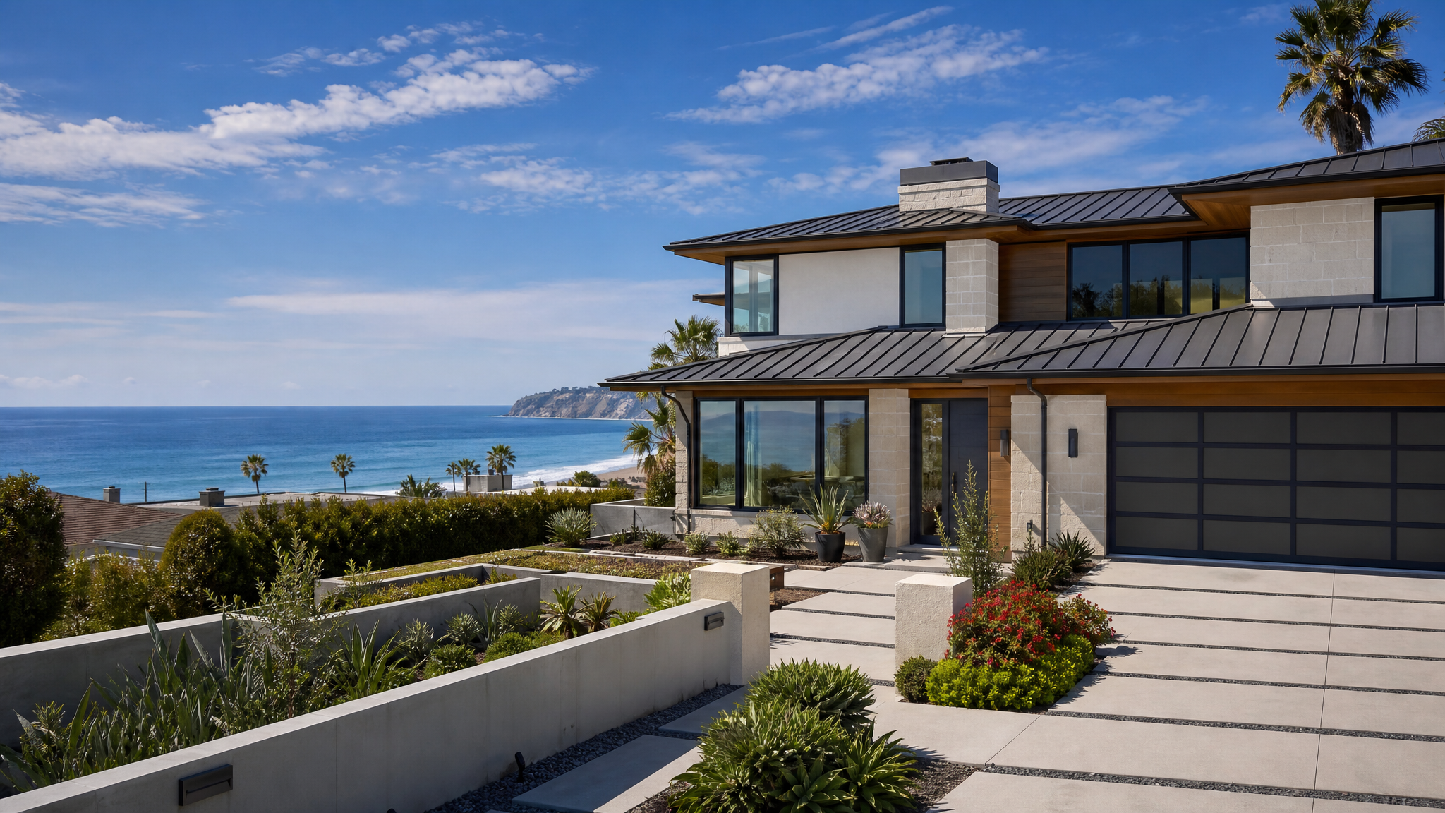 Coastal Home with standing seam metal roof installation in Southern California