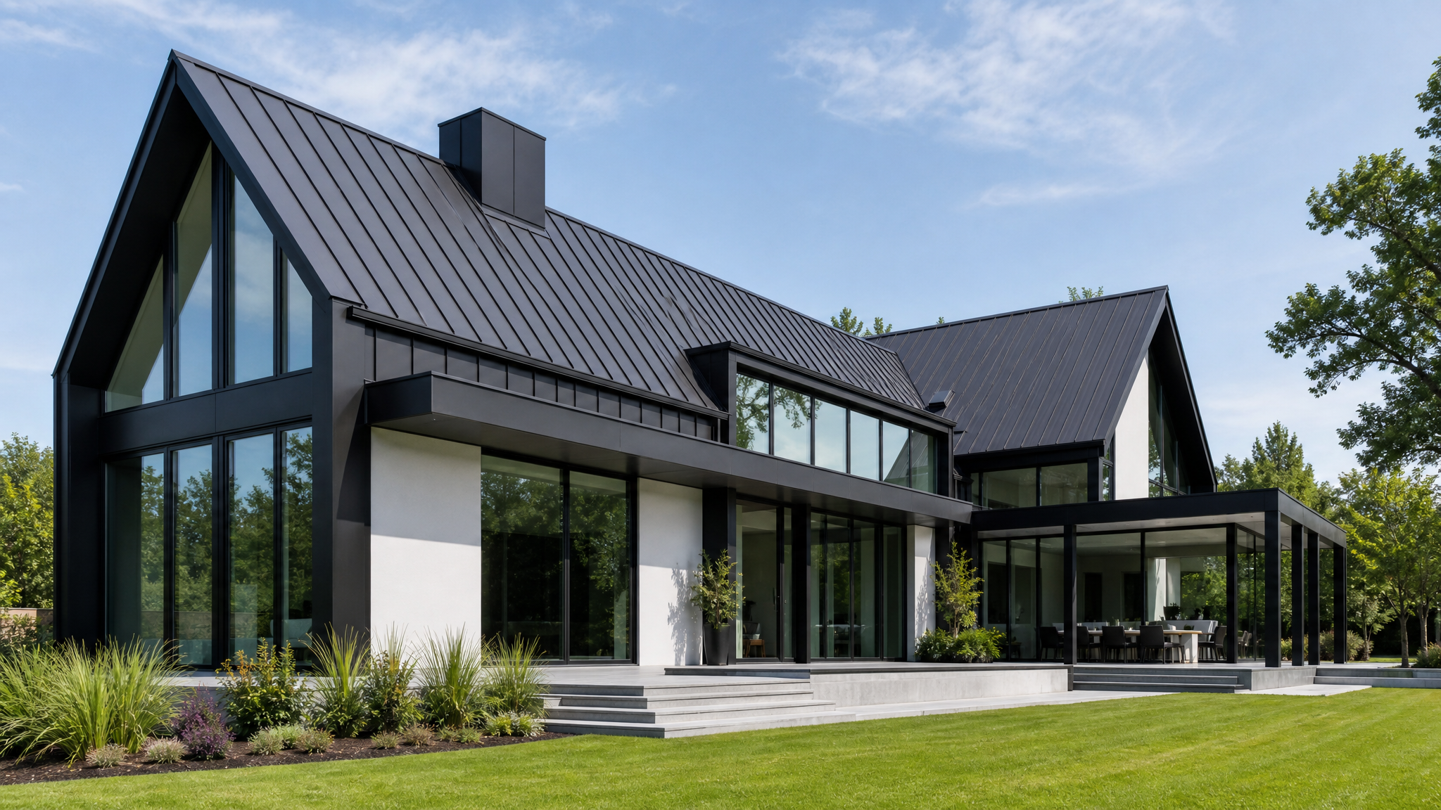 Contemporary Home with standing seam metal roof installation in Southern California