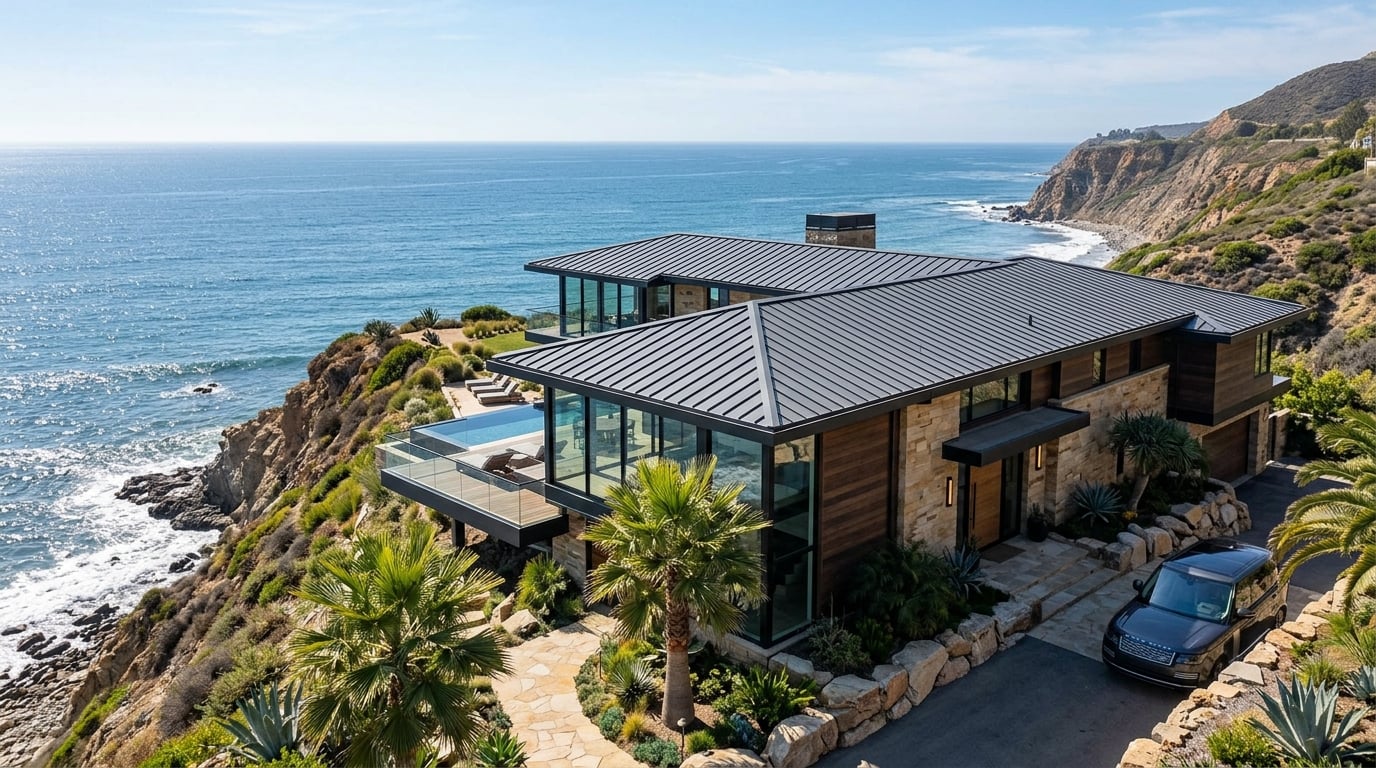 Malibu coastal residence with a standing seam metal roof