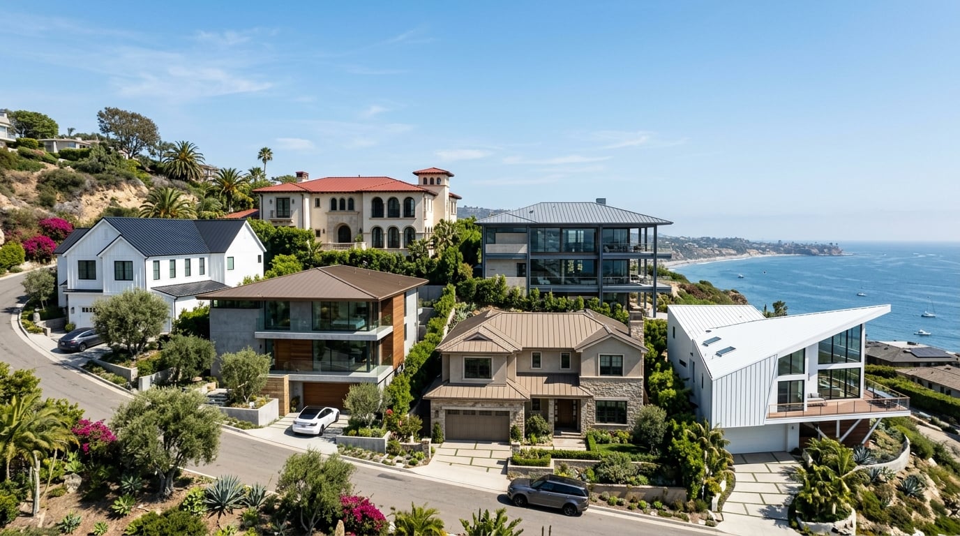 Taylor Metals standing seam roof colors on Southern California homes.