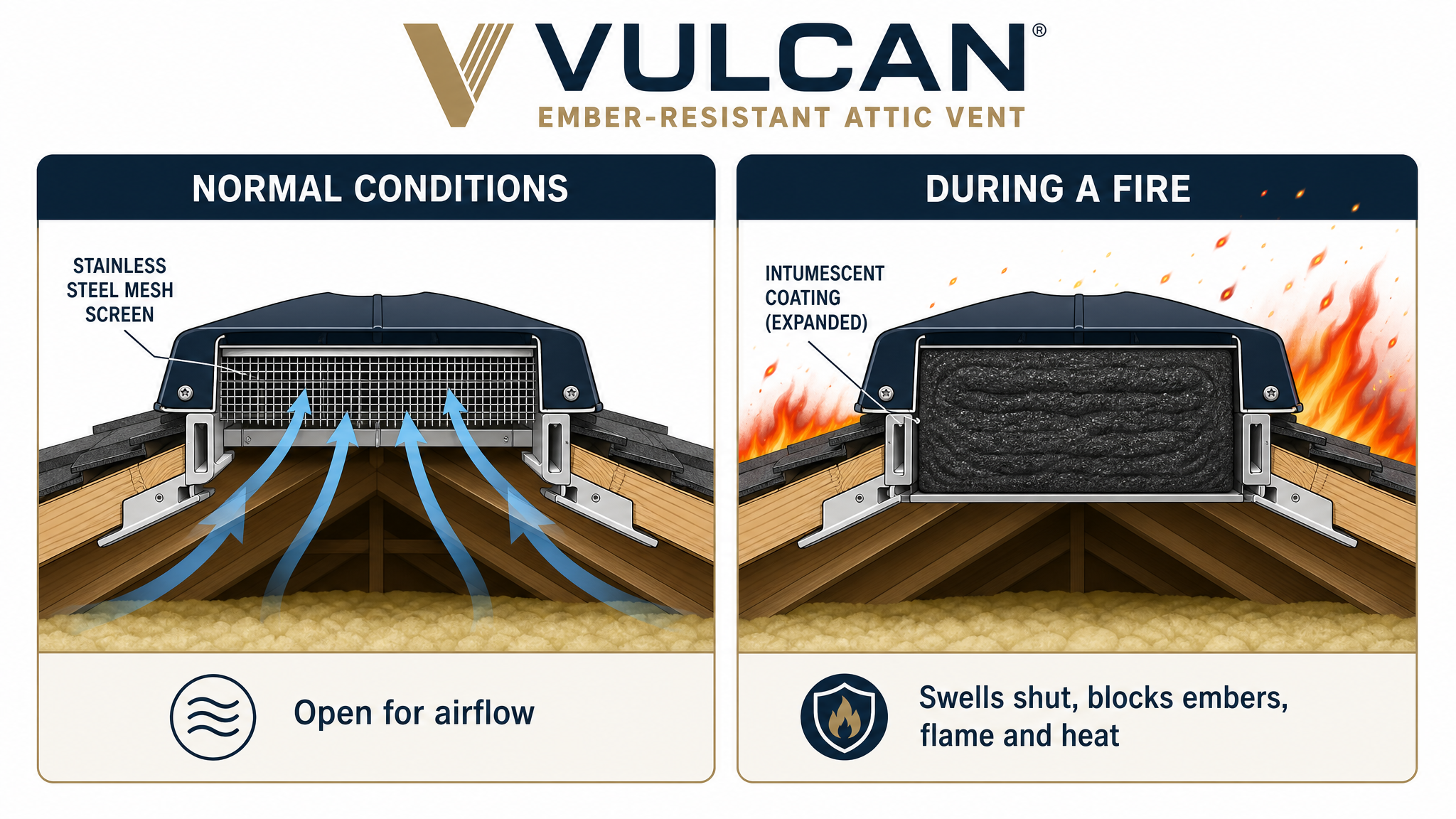 Vulcan Vent open for ventilation and sealed during a fire.