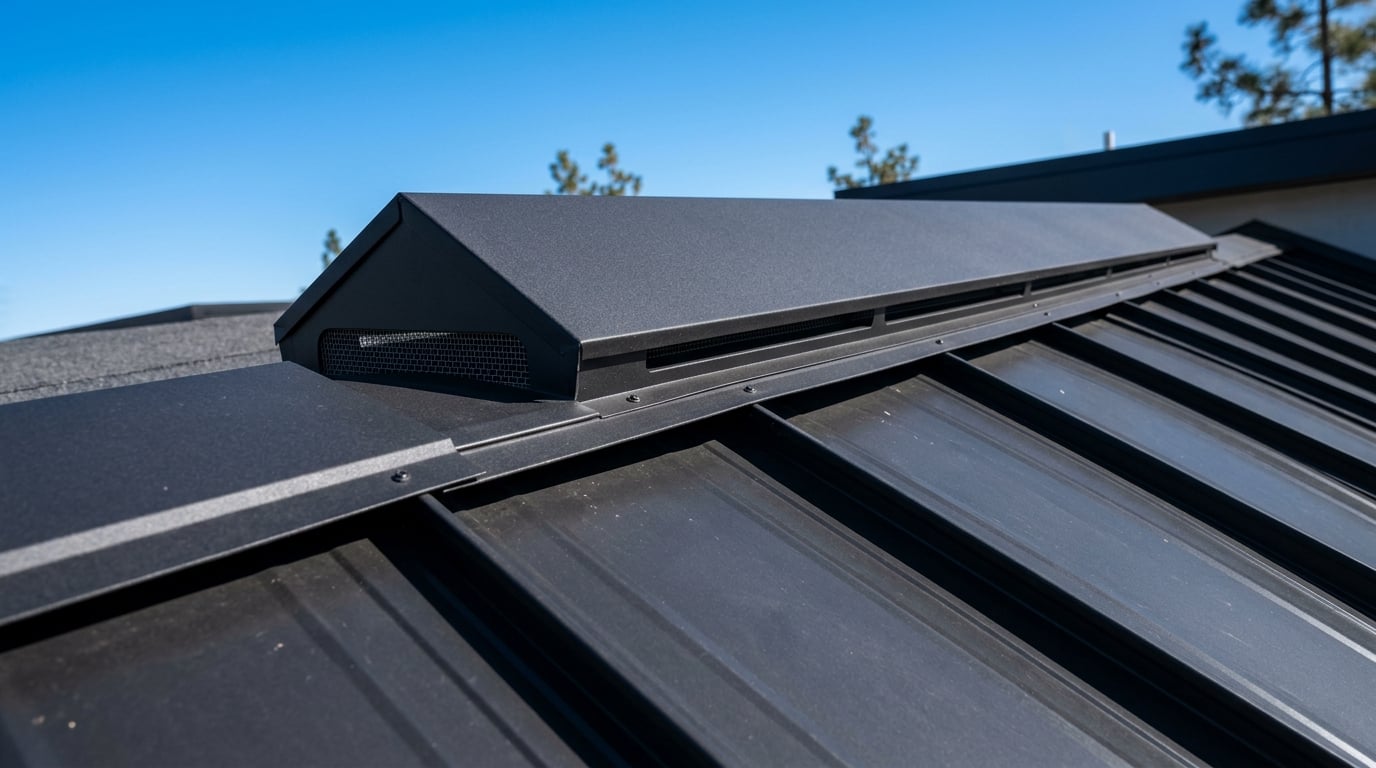 Vulcan ember-resistant roof vent installed on a standing seam metal roof.